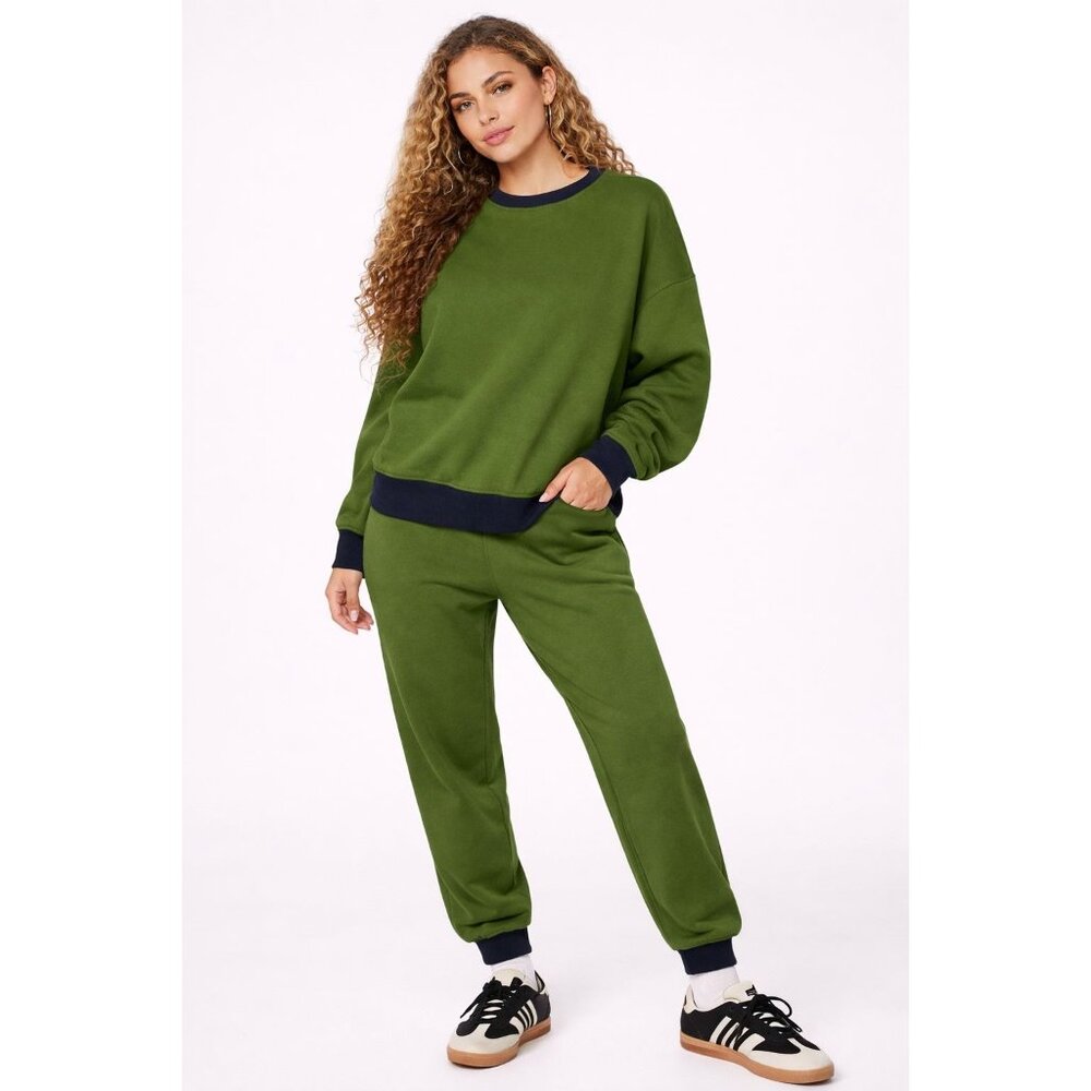 We Wore What Slim Leg Jogger Women Large Hunter Green Navy Colorblock Athleisure - Picture 10 of 14